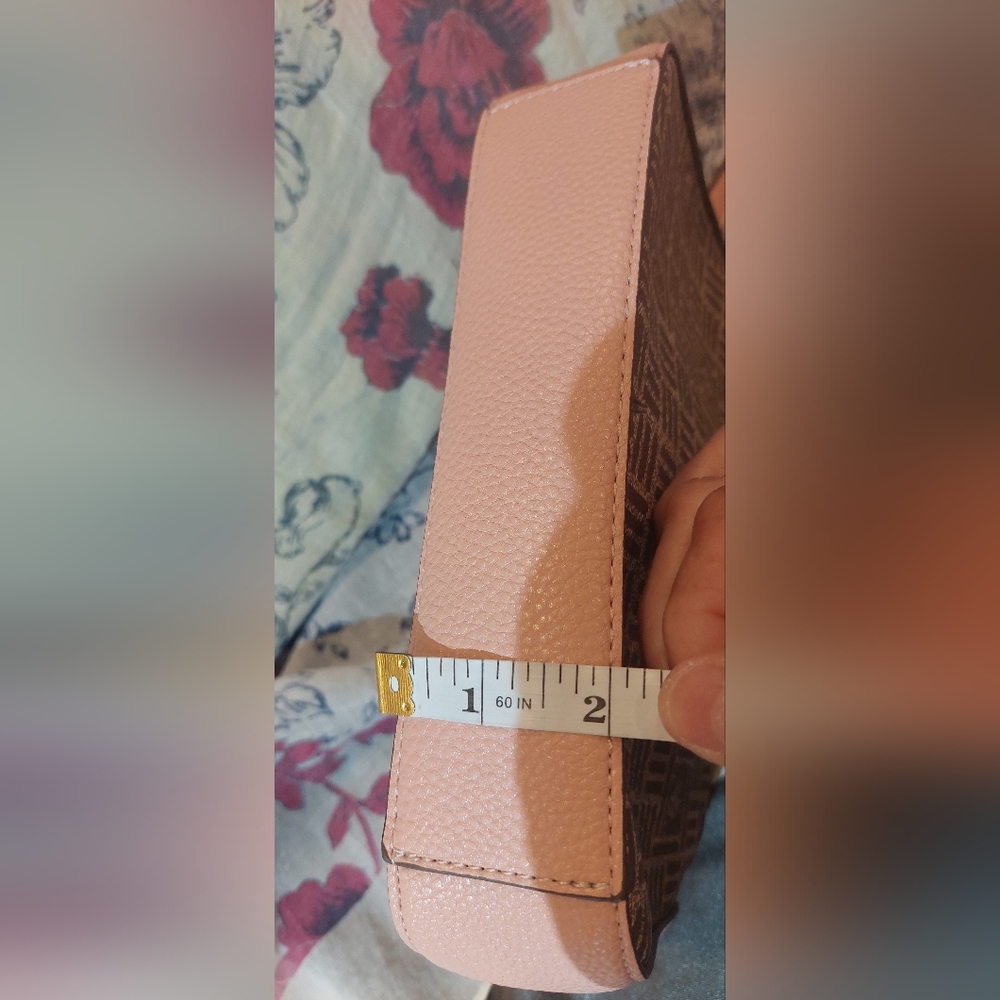 Anne Klein Tan and Pink Patterned Shoulder Bag with Gold Medallion - Picture 10 of 10